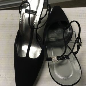 Stuart Weitzman Strappy Black Slingback with Rhinestone